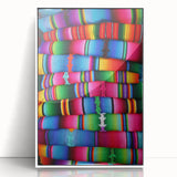 Acrylic print of a Central American landscape in art deco style, framed in white, suitable for modern nursery decor.