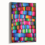 Framed canvas featuring a vintage-style landscape art painting of a Honduran scenery with colorful art elements and black…