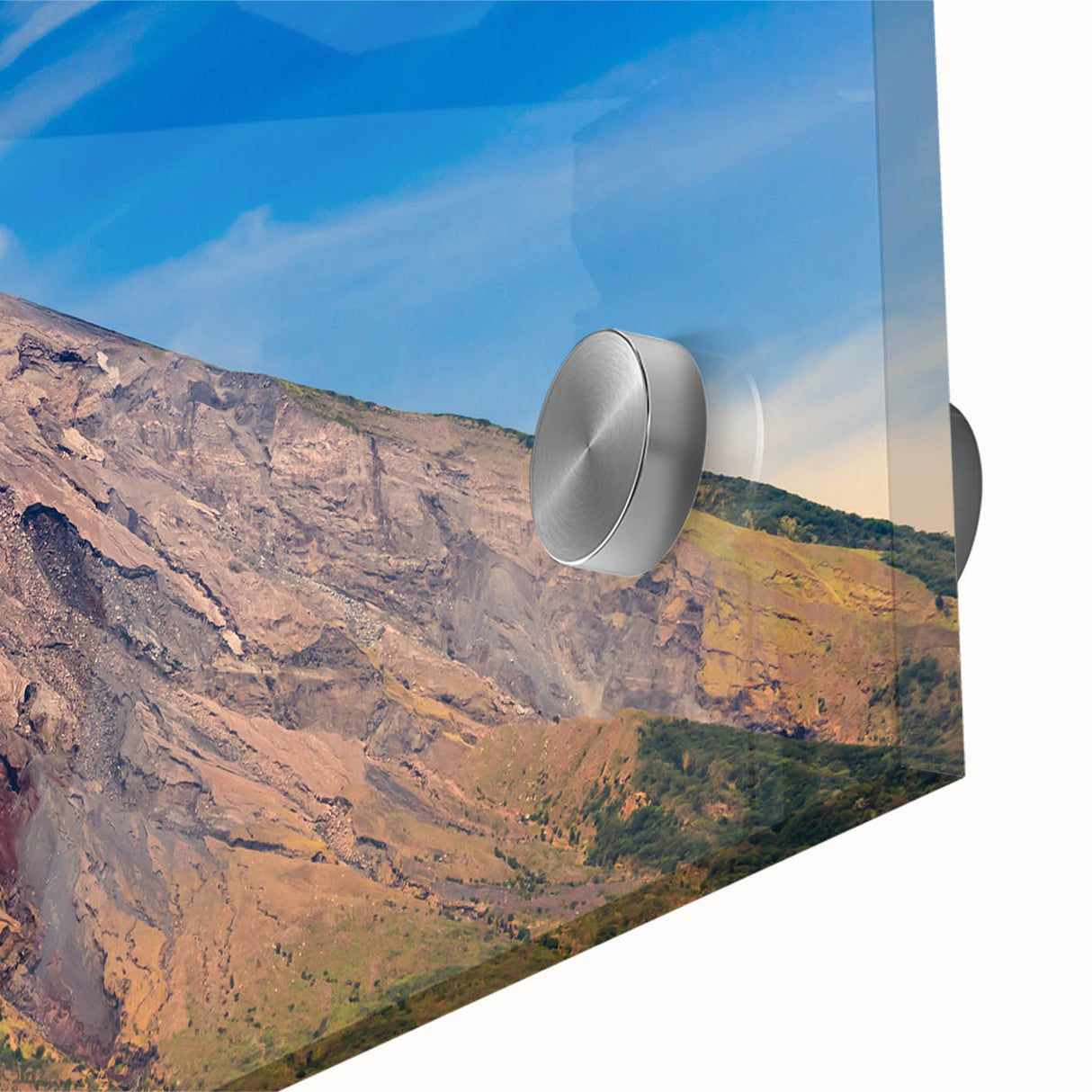 Large abstract wall art depicting a Nicaraguan landscape in muted earth tones on acrylic glass.