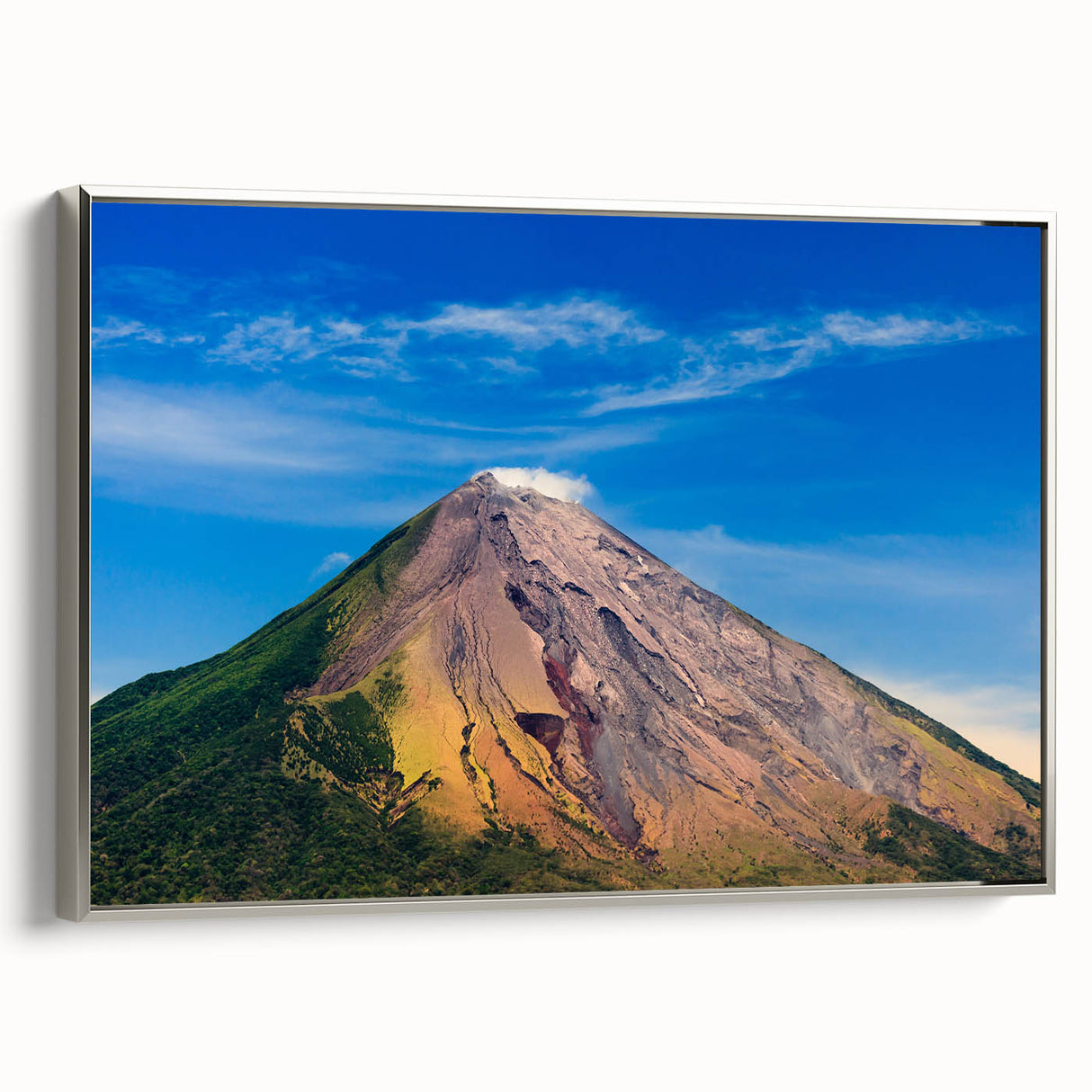 Framed canvas landscape art painting of a vibrant Nicaraguan scenery, ideal for adding color to a neutral-themed room.