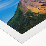 Art deco poster of a Nicaraguan landscape in vibrant greens and blues, printed on rolled canvas.