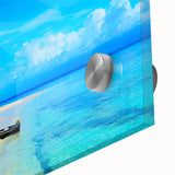 Mid-century modernist-style large abstract art print of Central America scenery on acrylic glass, ideal for dining room art.