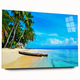 Large abstract depiction of Central American scenery on acrylic glass, in earthy tones.