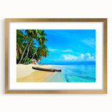 Extra large abstract art print of Central American scenery, in gold frame with mat, using textured colors.