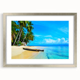 Textured abstract art print of Central America scenery in muted earth tones, framed in silver, ideal for bedroom decor.