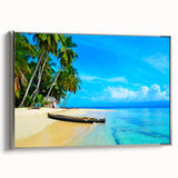 Framed canvas featuring a vintage-style landscape painting of Central America with subdued black and silver tones.