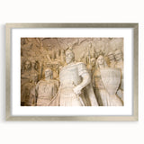 Textured art print of an abstract European scenery in muted earth tones, framed in silver, ideal for bedroom decor.