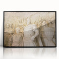 Large abstract wall art depicting a European Albanian scenery in muted earth tones on a framed acrylic.