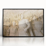 Large abstract wall art depicting a European Albanian scenery in muted earth tones on a framed acrylic.