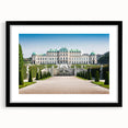 Abstract art print of colorful, textured scenery in Austria, framed in black, ideal for living room decor.