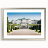 Extra large abstract art print of a textured Austrian landscape in muted earth tones, framed in silver.