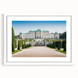 Textured abstract art print depicting a European landscape in muted earth tones on a framed white mat.