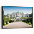 Black and white wall art of a vintage European landscape on framed canvas, ideal for bedroom decor.