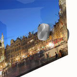 Large abstract wall art depicting a European scenery in muted colors on acrylic glass, ideal for dining room art.