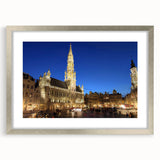 Extra large abstract art print of a textured European scenery in a silver frame, ideal for living room decor.