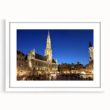 Textured abstract art print of a European scenery in muted earth tones on a framed white mat, suitable for bedroom decor.