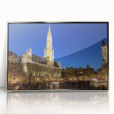 Mid-century modernist acrylic print of a serene Belgian landscape in muted colors, ideal for modern art wall decor.