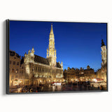 Black and white vintage poster art of a Belgian landscape on framed canvas, ideal for bedroom decor.