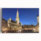 Black and white photograph of a European cityscape on stretched canvas, ideal for kitchen wall art.