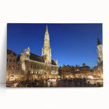 Black and white photograph of a European cityscape on a large stretched canvas, suitable for kitchen wall art.