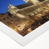 Art deco poster of a European Belgian landscape in muted earth tones on rolled canvas, suitable for dining room wall art.