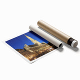 Extra large rolled print of European scenery with floral elements in soft pastel shades.