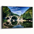 Black and white framed canvas featuring a vintage-style landscape of a Bulgarian scenery, ideal for bedroom wall decor.