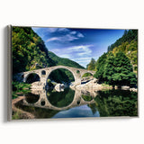 Framed canvas featuring a vintage landscape painting of a Bulgarian scenery, with vibrant colors on a black background.