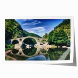 Rolled print of a Bulgarian landscape with vibrant green fields under a clear sky, ideal for dining room wall art.