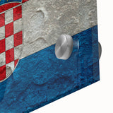 Large abstract wall art depicting a Croatian landscape in muted earth tones on acrylic glass.