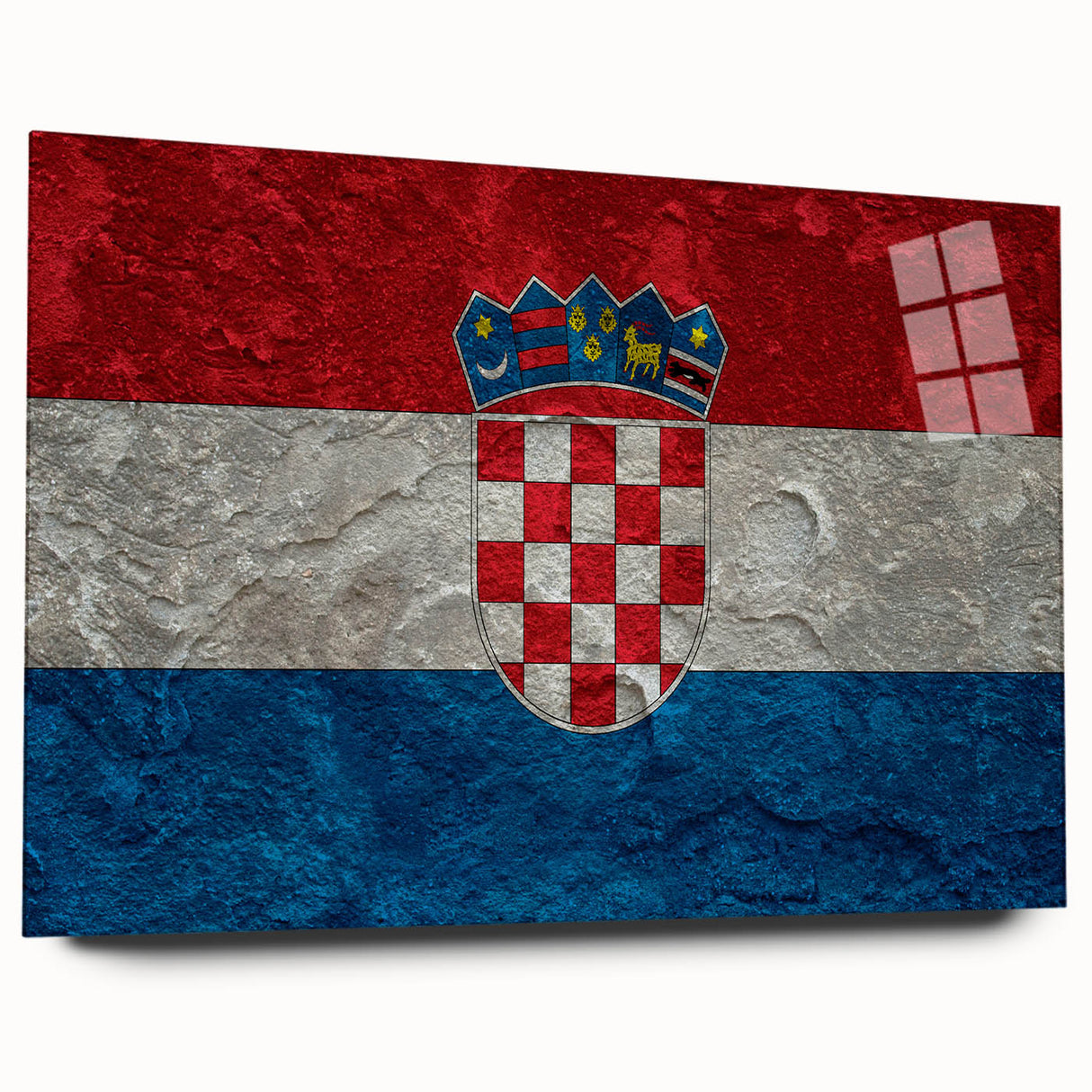 Acrylic print of a large abstract depiction of a Croatian landscape in muted earth tones.