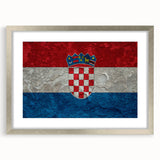 Extra large abstract art print of a textured European scenery in muted earth tones, framed in silver.