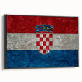 Black and white framed canvas depicting a vintage Croatian landscape, ideal for bedroom wall art.