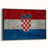 Black and white framed canvas depicting a vintage Croatian landscape, ideal for bedroom wall art.