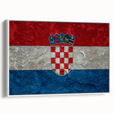 Vintage poster art of a scenic Croatian landscape in vibrant colors on a large framed canvas, ideal for living room decor.