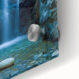 Large abstract wall art of a European Cyprus scenery in muted earth tones on acrylic glass.