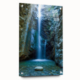 Acrylic print of a Cyprian landscape with green tones, ideal for dining room or bedroom decor.