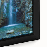 Extra large framed canvas featuring a textured depiction of a European Cyprus landscape in black with colorful accents.