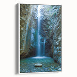 Vintage poster art of a European Cyprus scenery on a framed canvas, featuring vibrant colors, ideal for living room decor.