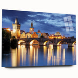 Acrylic print of Prague scenery with muted watercolor tones, ideal for bedroom or dining room art.