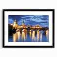 Colorful abstract art print of Prague scenery in vibrant hues on a textured, extra large canvas, ideal for living room decor.