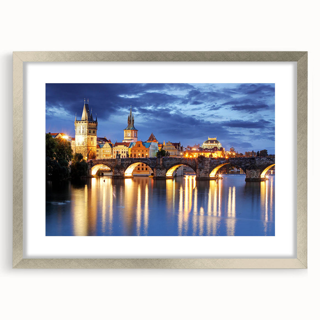 Extra large framed wall art featuring an abstract depiction of Prague in textured gray and silver tones.