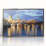 Art deco poster of Prague skyline in gold and black hues on acrylic, ideal for modern art wall decor.