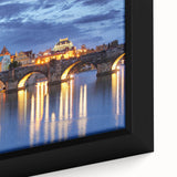 Extra large framed canvas of a textured Prague cityscape in black with vibrant colors, ideal for living room decor.