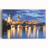 Black and white photo of Prague skyline on stretched canvas, suitable as kitchen wall art or for a bedroom.