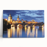 Black and white stretched canvas of Prague skyline, ideal for kitchen wall art.