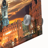 Acrylic print of a large abstract depiction of a European cityscape in muted earth tones, ideal for dining room art.