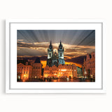 Textured art print of a Czech Republic landscape in muted earth tones, framed with a white mat, suitable for bedroom decor.