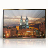 Art deco poster of Czech Republic scenery in gold frame, acrylic print, ideal for modern art wall decor.