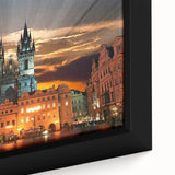 Extra large framed canvas of a textured, colorful Czech Republic scenery in black, ideal for living room decor.